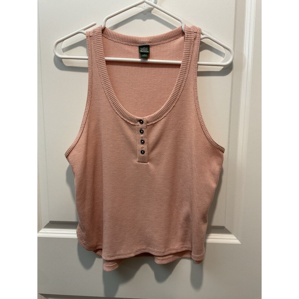 Wild‎ Fable Pink Waffle Knit Henley Tank Top Cropped Size L